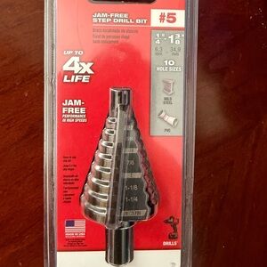 Milwaukee Step Drill Bit #5 with 10 Hole Sizes - Black High-Speed Steel